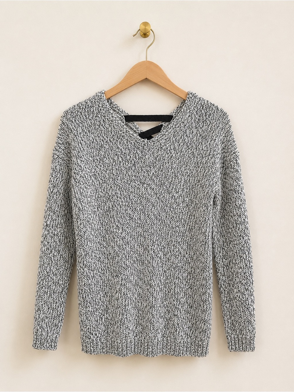 Cupcake Clothing Ltd Black & White Marled Lace-Up Back Knit Sweater XS (US 0–2) - Picture 2 of 4